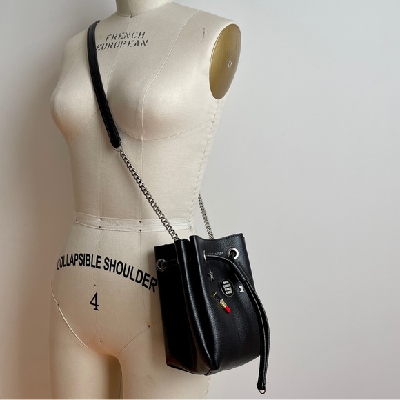 SAINT LAURENT MONOGRAM EMBELLISHED BLACK LEATHER MINI BUCKET BAG - Picture 4 of 5